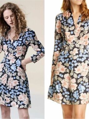 Rebecca Taylor Blush Rose Silk Long Sleeve Mini Dress Size 2